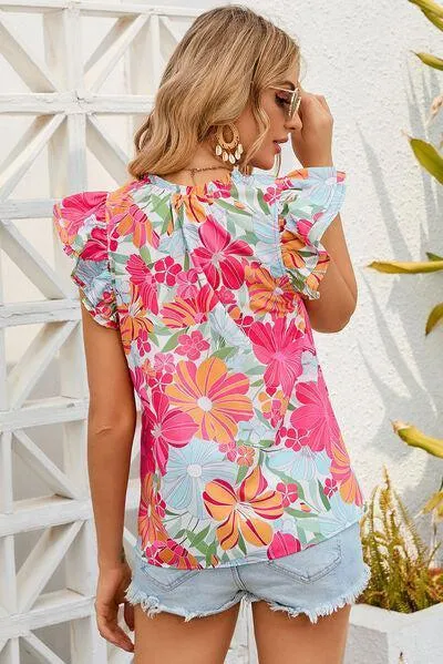 Summery Chic Flutter Sleeve Floral Blouse