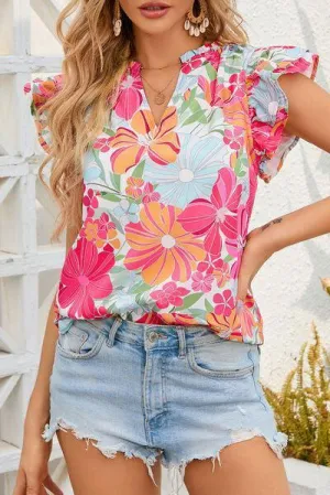 Summery Chic Flutter Sleeve Floral Blouse