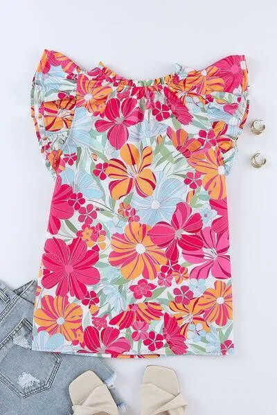 Summery Chic Flutter Sleeve Floral Blouse