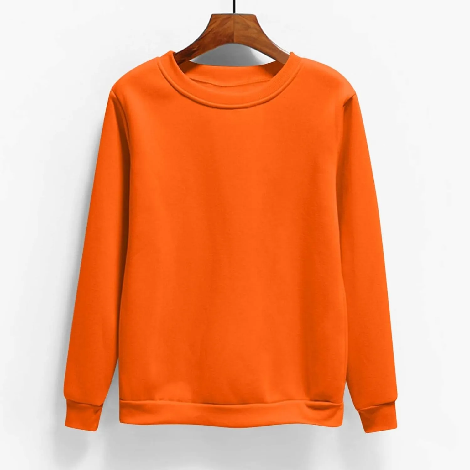 Sweatshirt For Womens Fashion Long Sleeve Crewneck Fleece Sweatshirts Lightweight Solid Color Casual Pullover