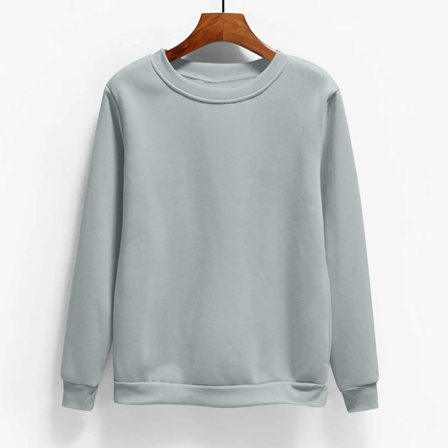 Sweatshirt For Womens Fashion Long Sleeve Crewneck Fleece Sweatshirts Lightweight Solid Color Casual Pullover