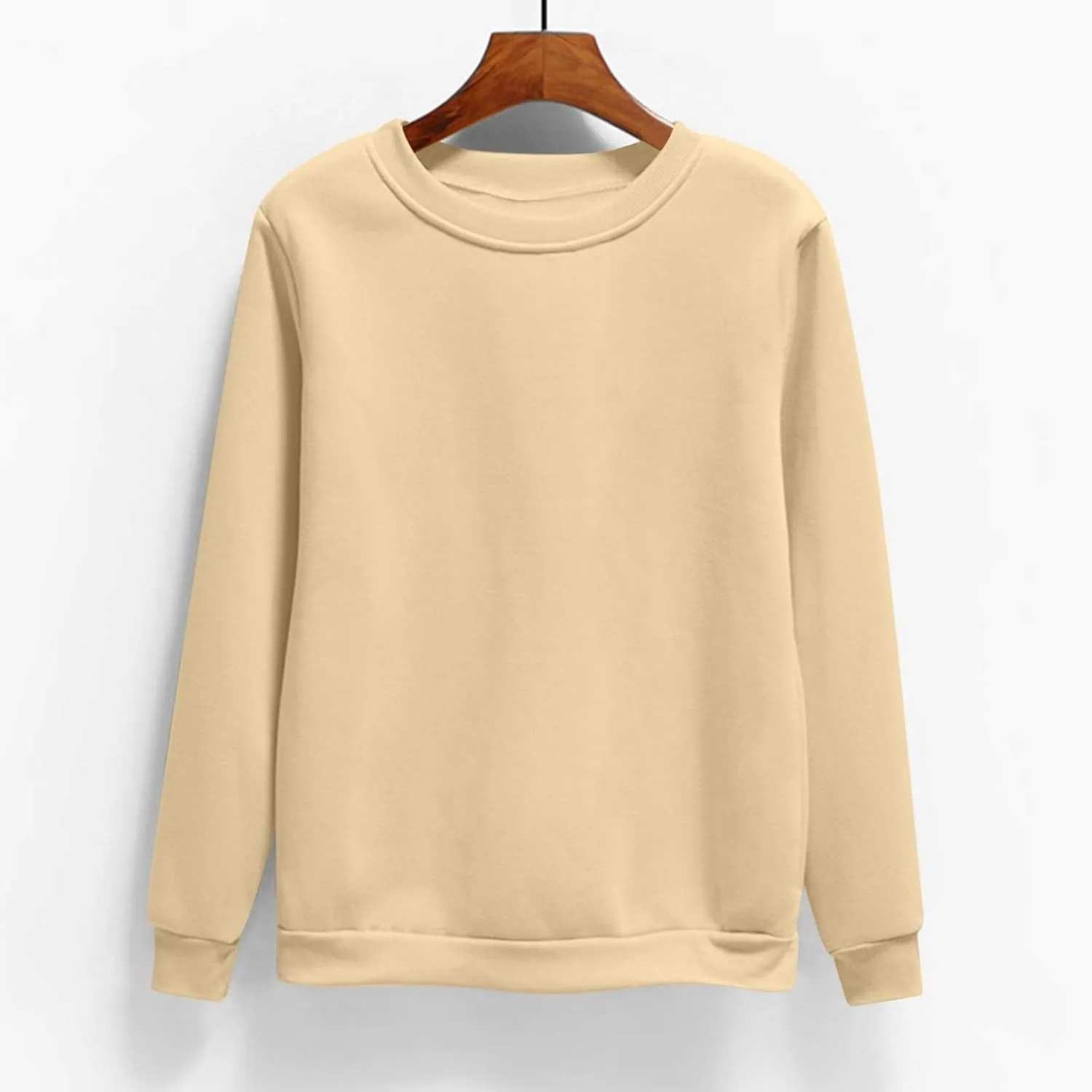 Sweatshirt For Womens Fashion Long Sleeve Crewneck Fleece Sweatshirts Lightweight Solid Color Casual Pullover