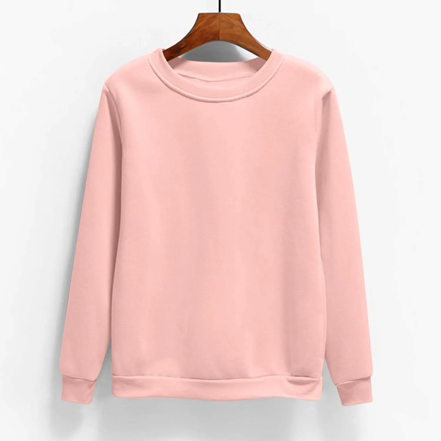 Sweatshirt For Womens Fashion Long Sleeve Crewneck Fleece Sweatshirts Lightweight Solid Color Casual Pullover