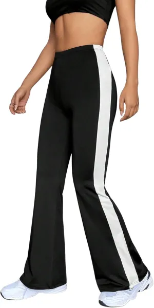 SweatyRocks Women's Elastic High Waist Flare Leg Pants Casual Striped Side Stretchy Trousers