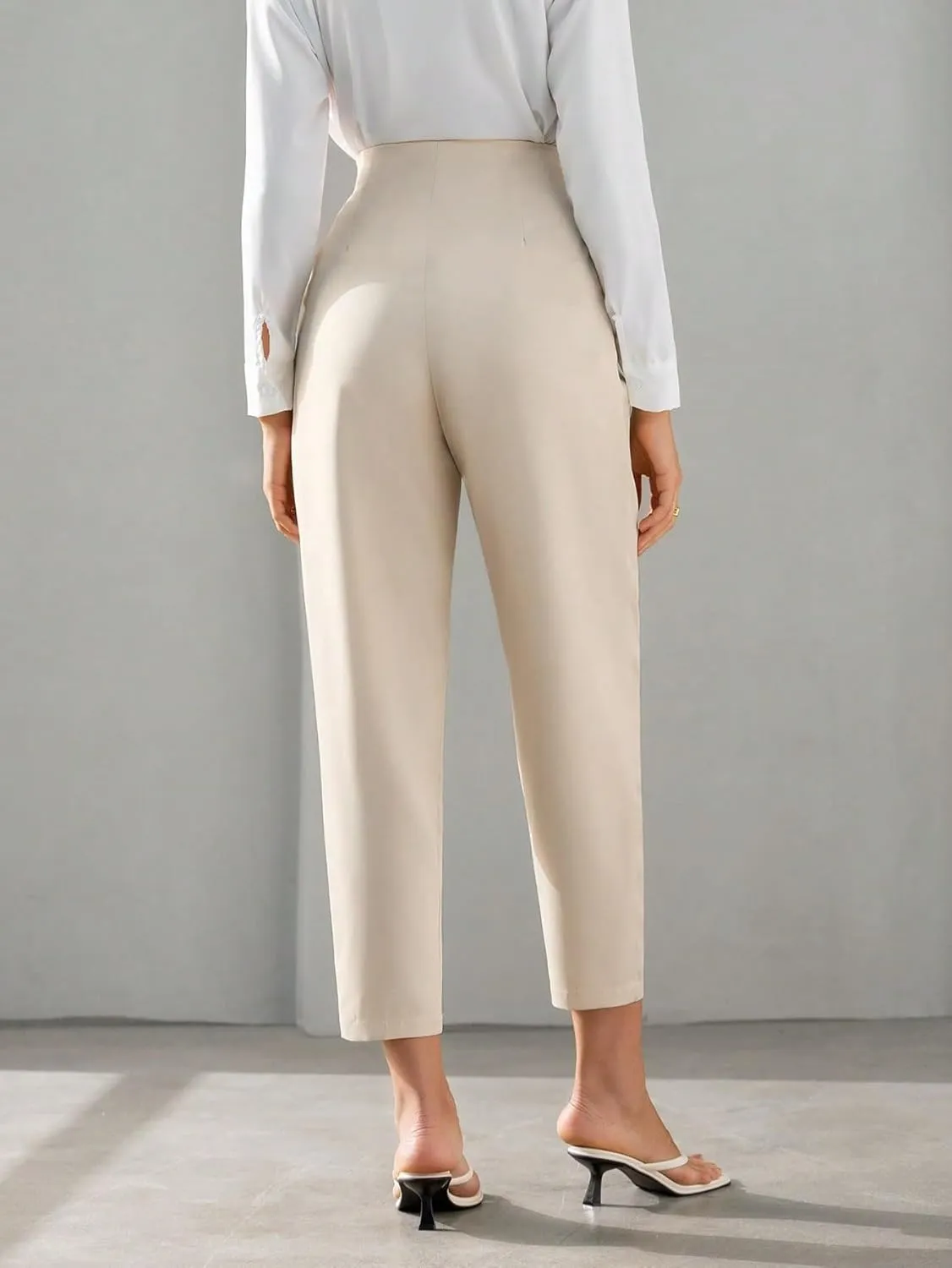 SweatyRocks Women's High Waist Pleated Zipper Cropped Pants Elegant Solid Pockets Office Trousers Workwear