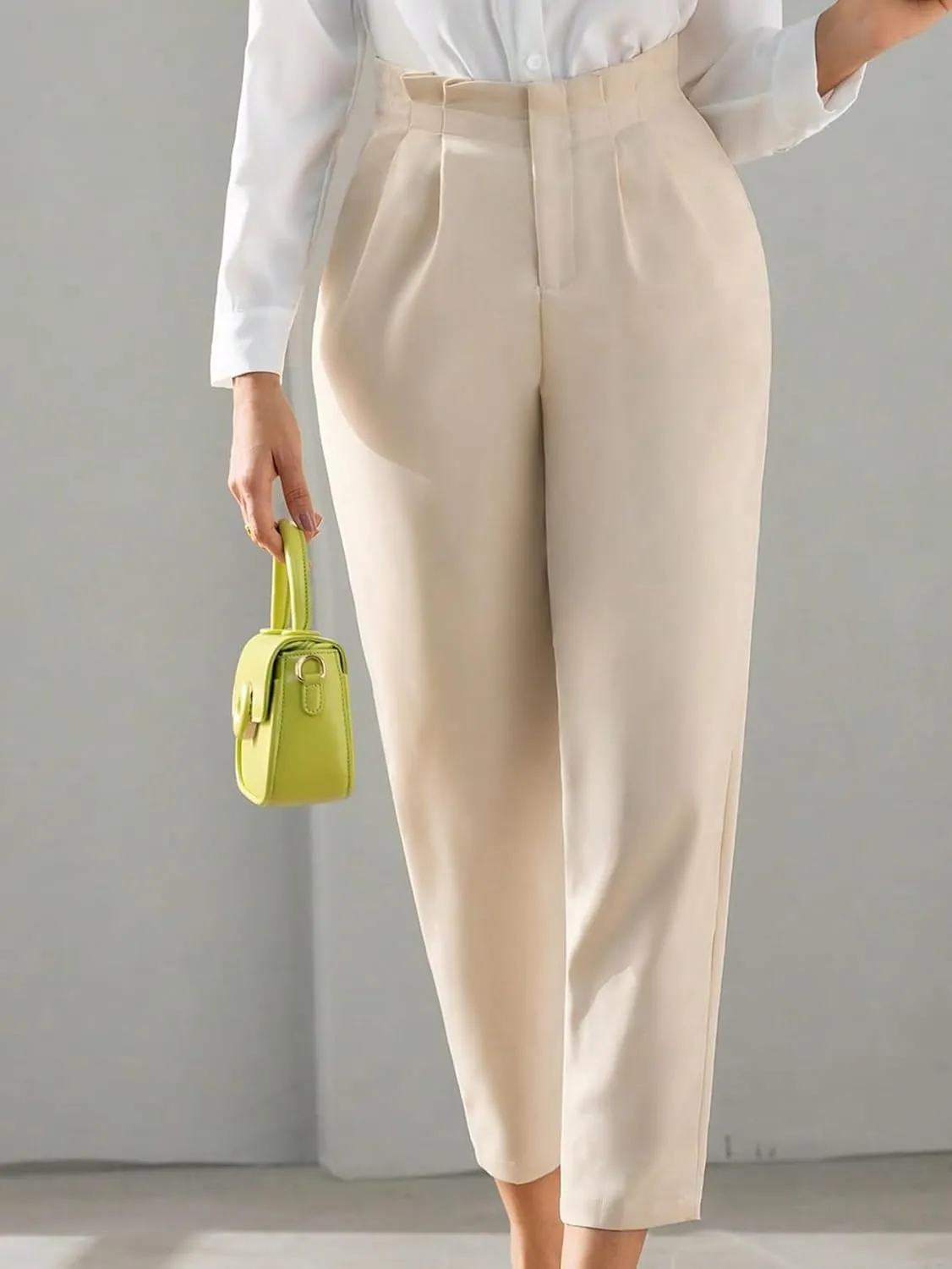 SweatyRocks Women's High Waist Pleated Zipper Cropped Pants Elegant Solid Pockets Office Trousers Workwear