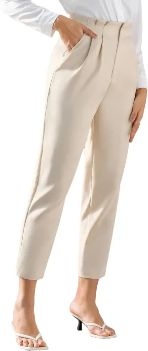 SweatyRocks Women's High Waist Pleated Zipper Cropped Pants Elegant Solid Pockets Office Trousers Workwear
