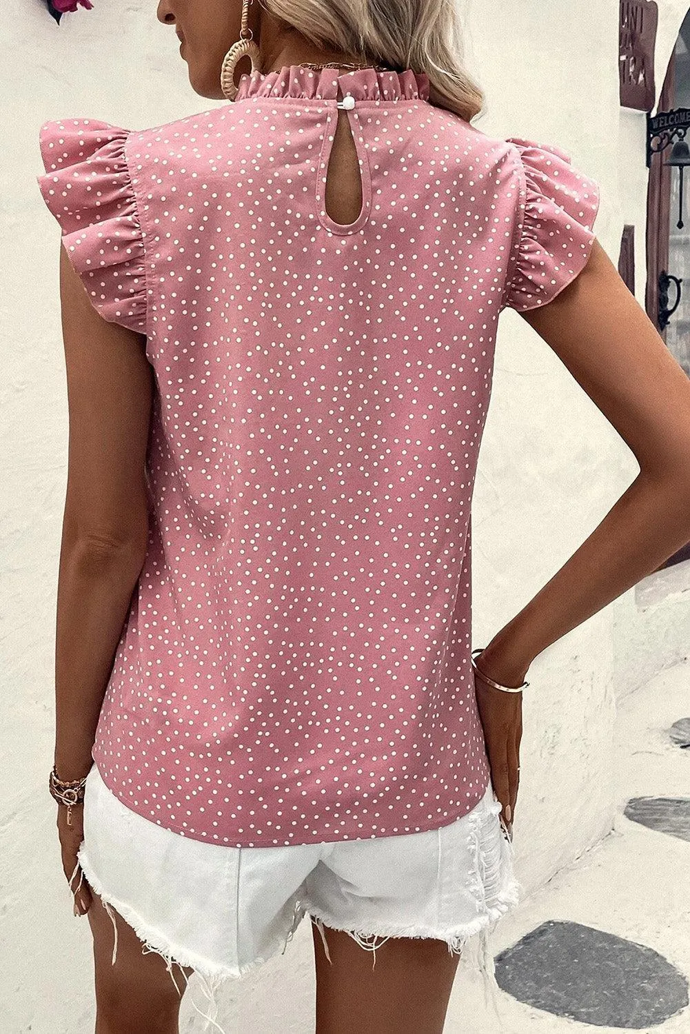 Sweet Chic Ruffled Sleeve Polka Dot Blouse