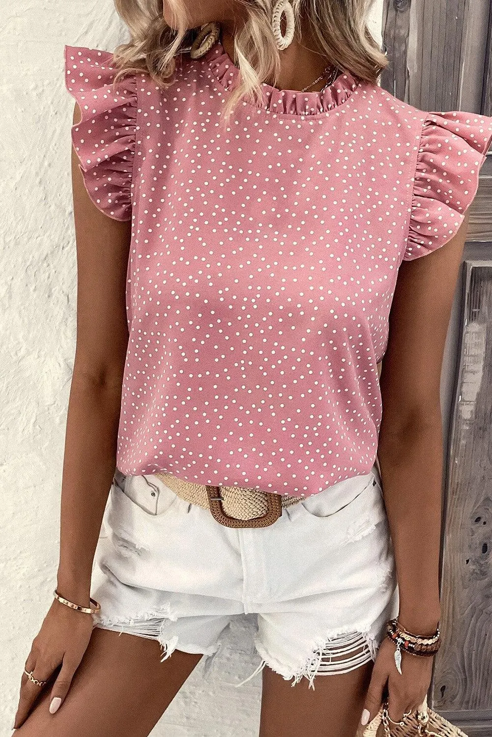Sweet Chic Ruffled Sleeve Polka Dot Blouse