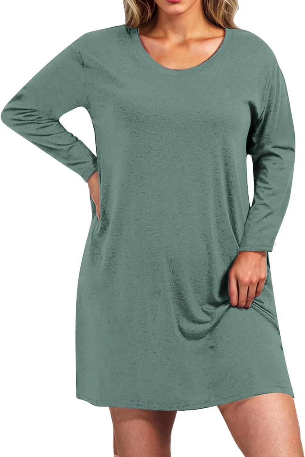 TANGNADE Womens Plus Size Nightgowns Sleep Shirts Long Sleeve House Dress Soft Lightweight Nightshirt Loose Fit Sleepdress