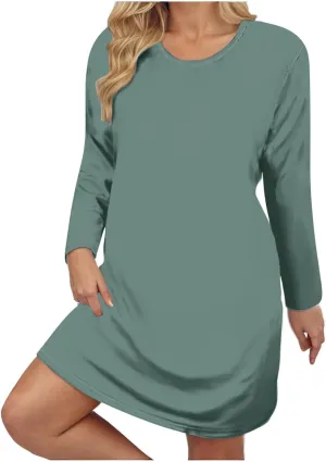 TANGNADE Womens Plus Size Nightgowns Sleep Shirts Long Sleeve House Dress Soft Lightweight Nightshirt Loose Fit Sleepdress