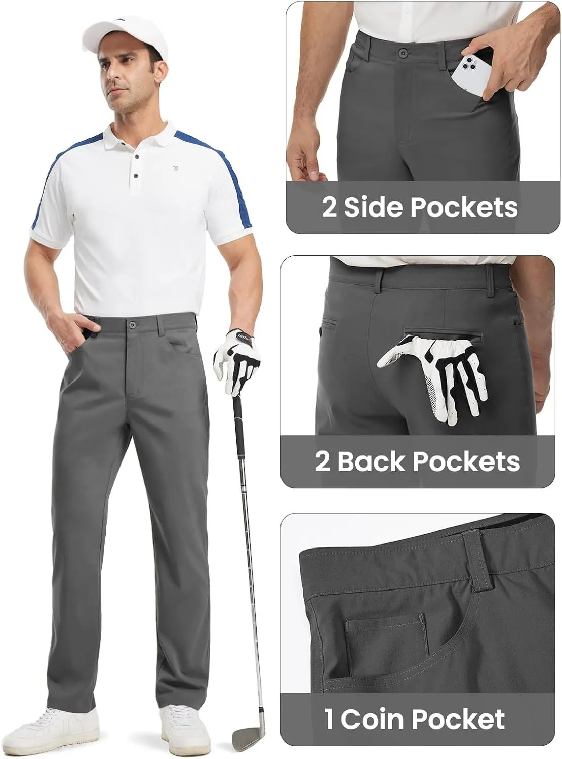 TBMPOY Men's Golf Pants Classic Fit Dress Work Pants Lightweight Comfortable Business Casual Pants with 5 Pockets