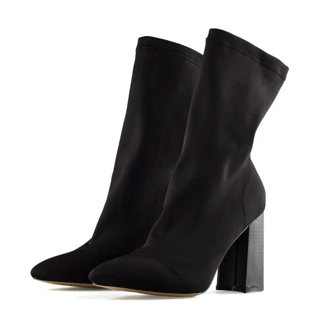 Teahoo Slim Stretch Ankle Boots for Women Pointed Toe Sock Boots
