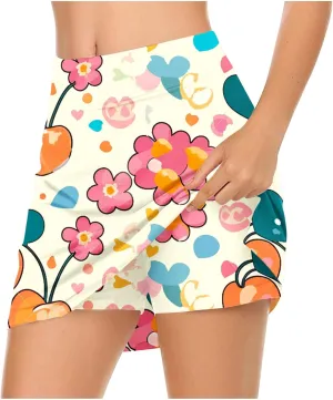 Tennis Skirts Women Floral Graphic Skirt High Waisted Stretchy Summer Beach Skirts Boho Trendy Skirt for Vacation