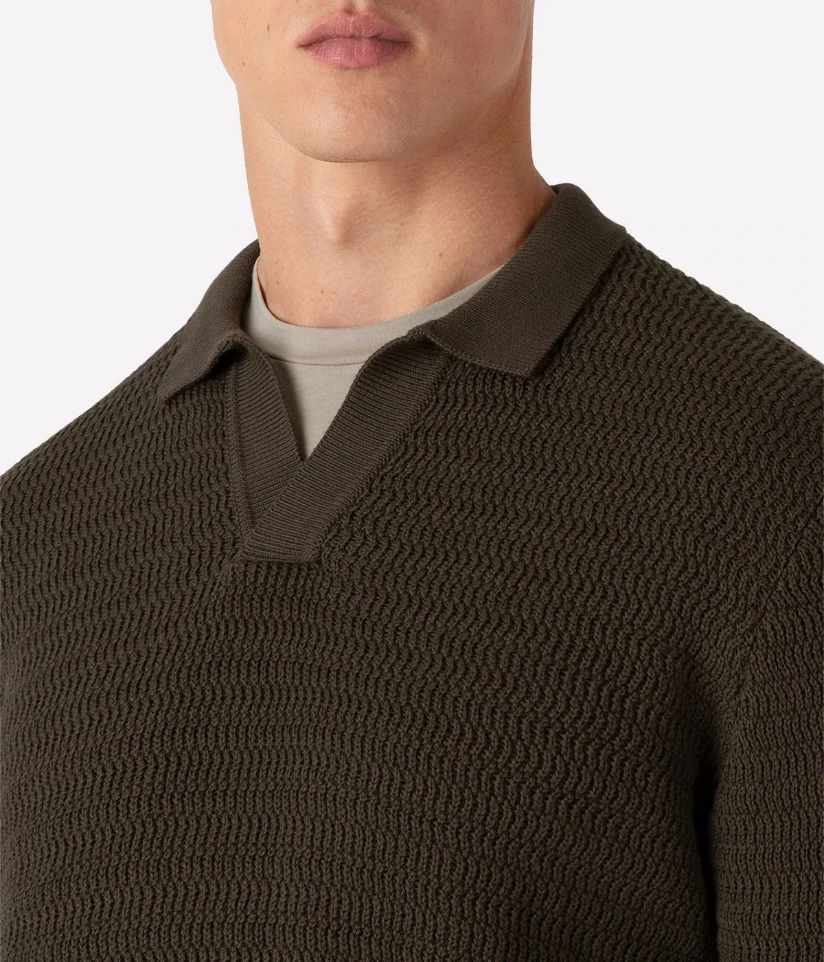 Textured Cotton Polo in Khaki