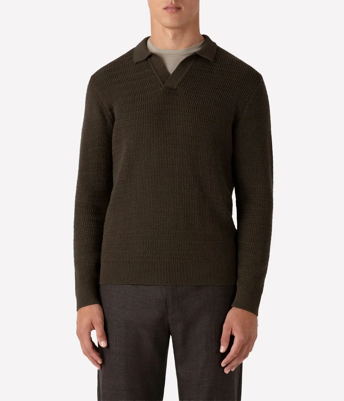 Textured Cotton Polo in Khaki