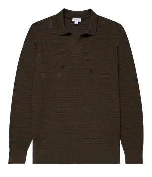 Textured Cotton Polo in Khaki