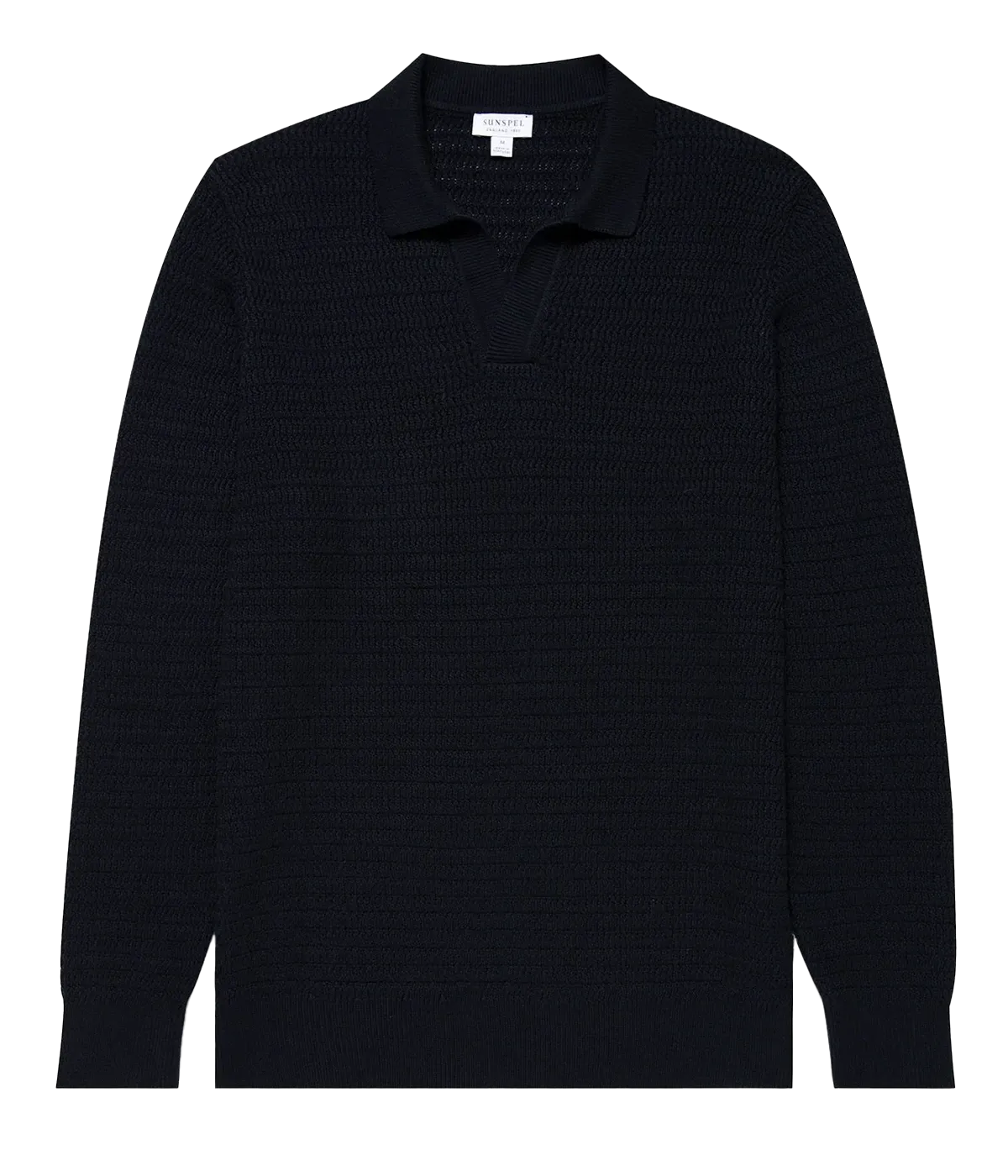 Textured Cotton Polo in Navy