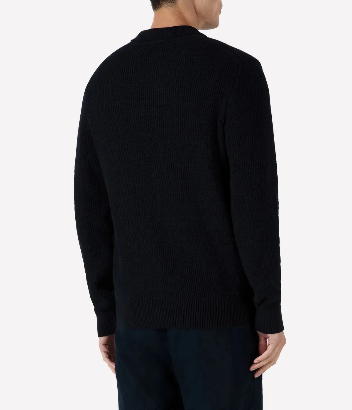 Textured Cotton Polo in Navy