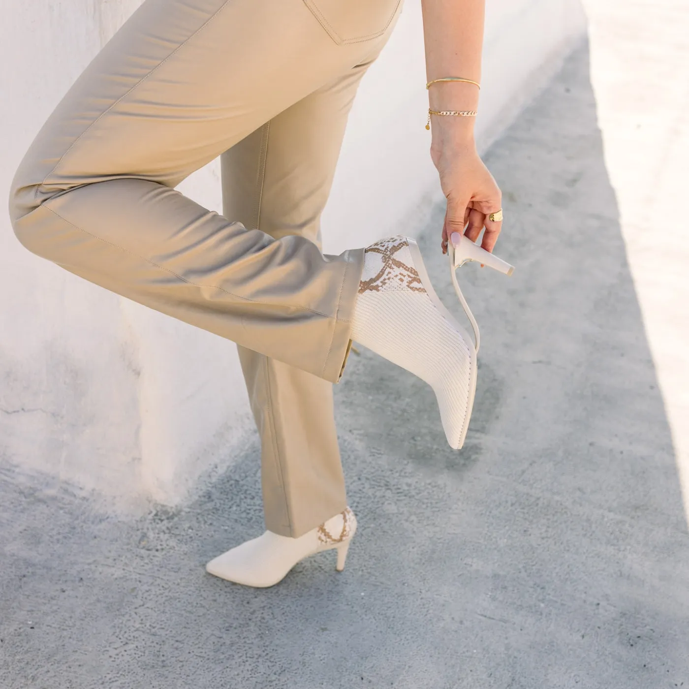 The Bootie - Ivory Snakeskin & Knit 4 Block