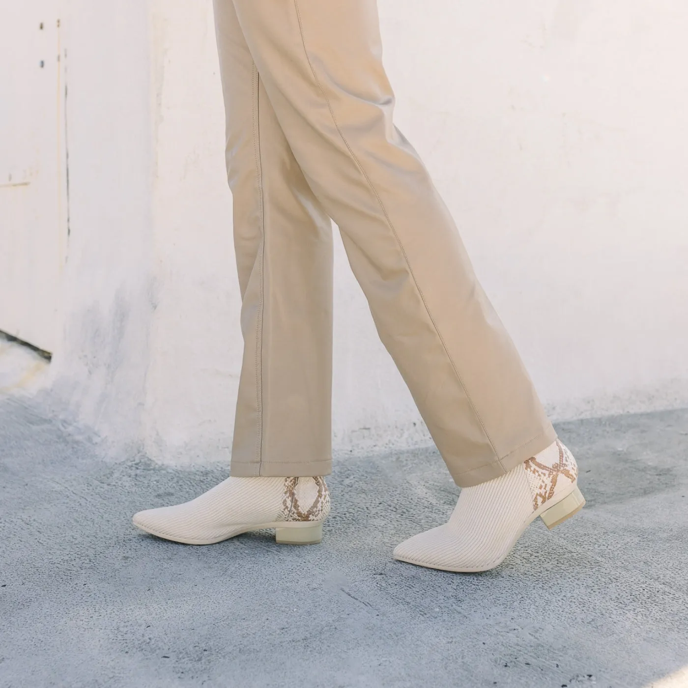 The Bootie - Ivory Snakeskin & Knit 4 Block