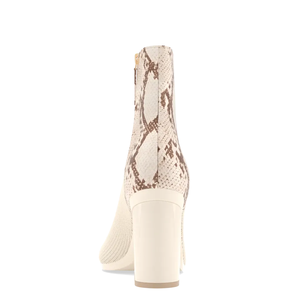 The Bootie - Ivory Snakeskin & Knit 4 Block