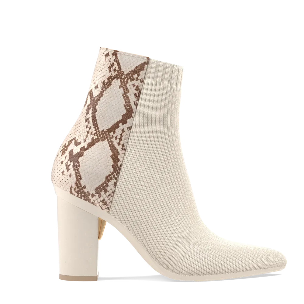 The Bootie - Ivory Snakeskin & Knit 4 Block