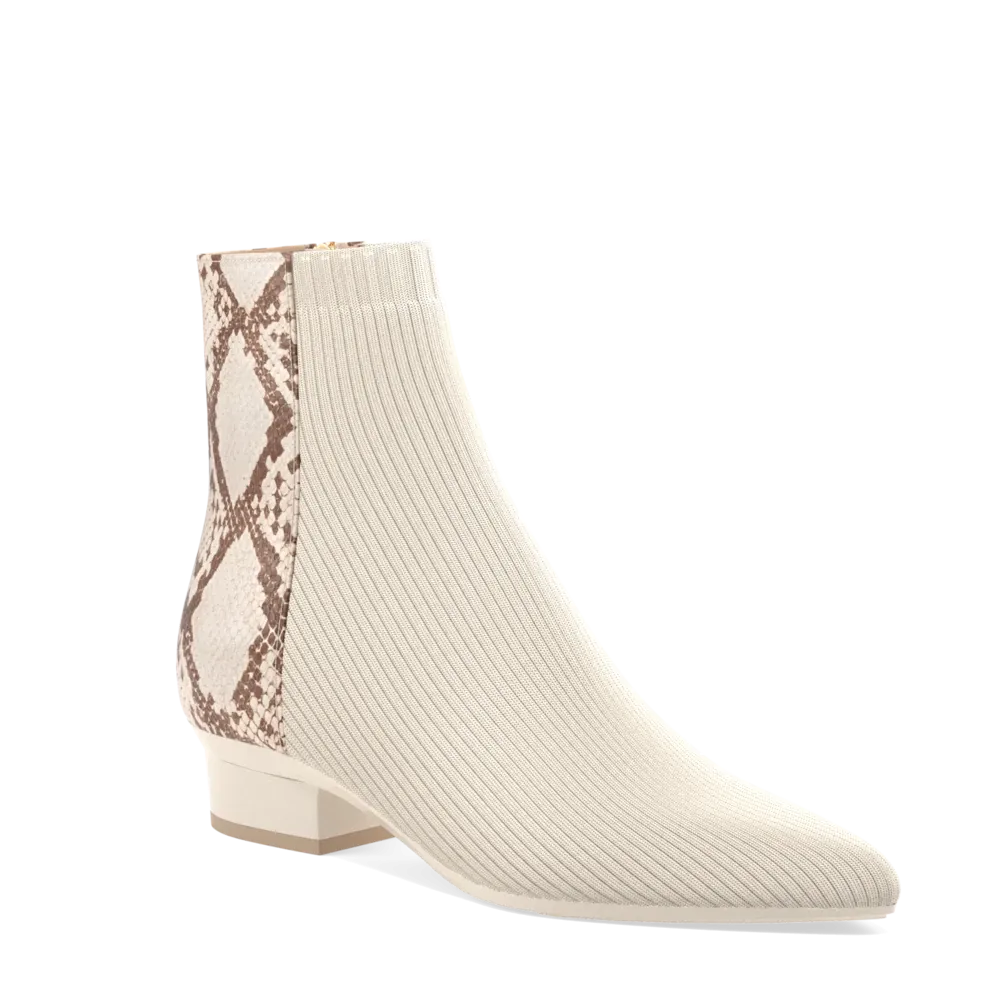 The Bootie - Ivory Snakeskin & Knit 4 Block