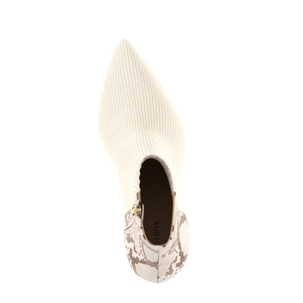 The Bootie - Ivory Snakeskin & Knit 4 Block