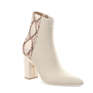 The Bootie - Ivory Snakeskin & Knit 4 Block