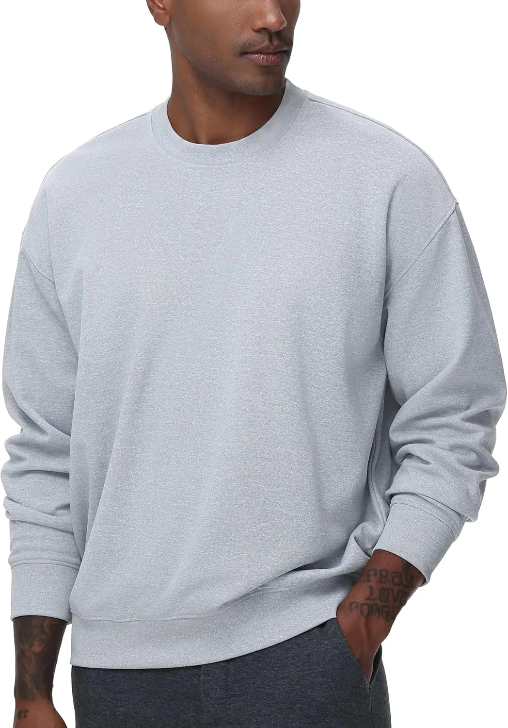 THE GYM PEOPLE Men's Crewneck Loose fit Sweatshirt Lightweight Soft Basic Pullover Tops