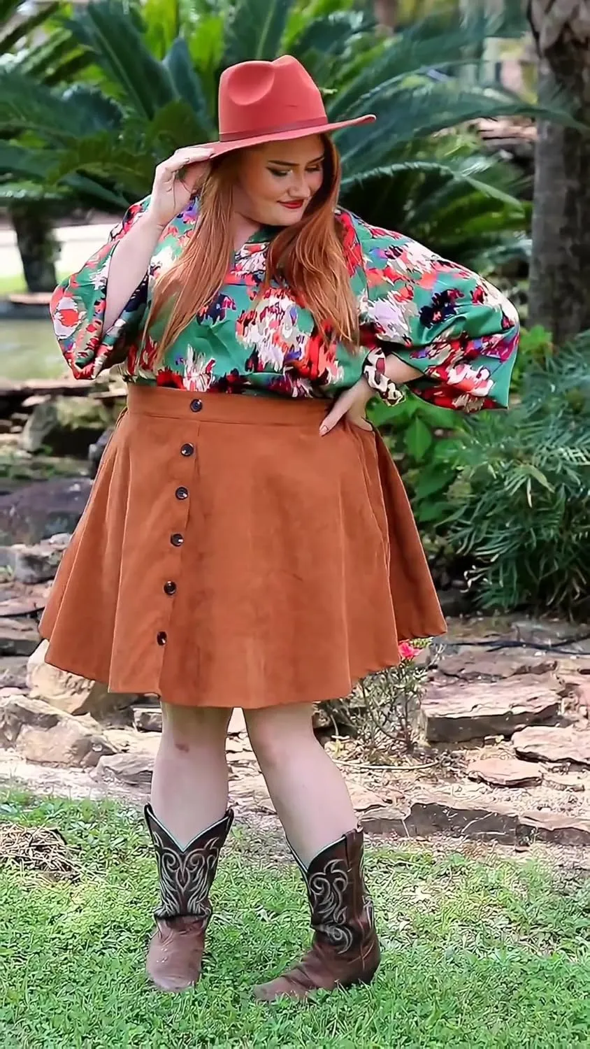 TIYOMI Women Plus Size Mini Skirts Stretchy Hidden Zipper Swing A Line Corduroy Leather Skater Skirt XL-5XL