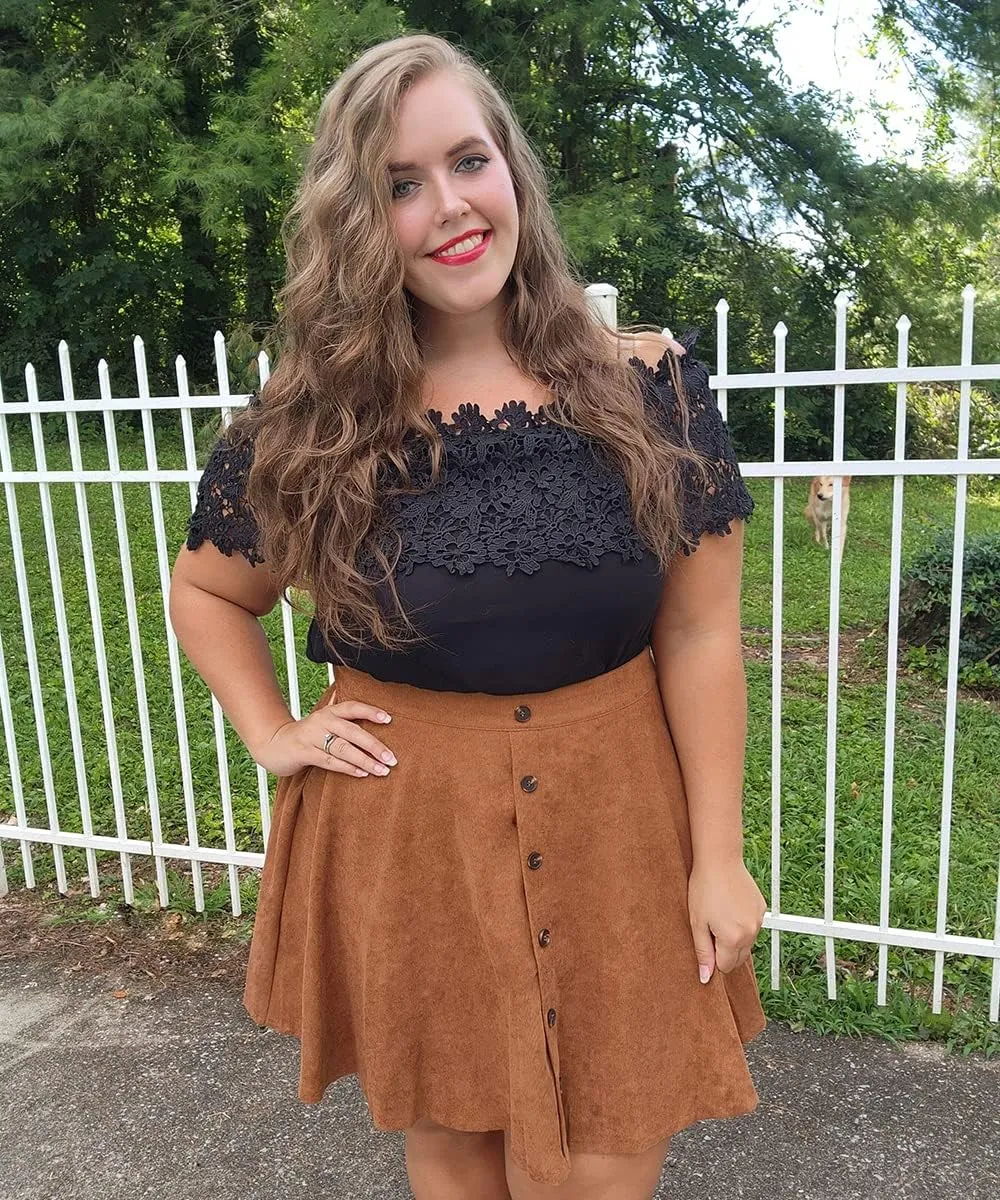 TIYOMI Women Plus Size Mini Skirts Stretchy Hidden Zipper Swing A Line Corduroy Leather Skater Skirt XL-5XL