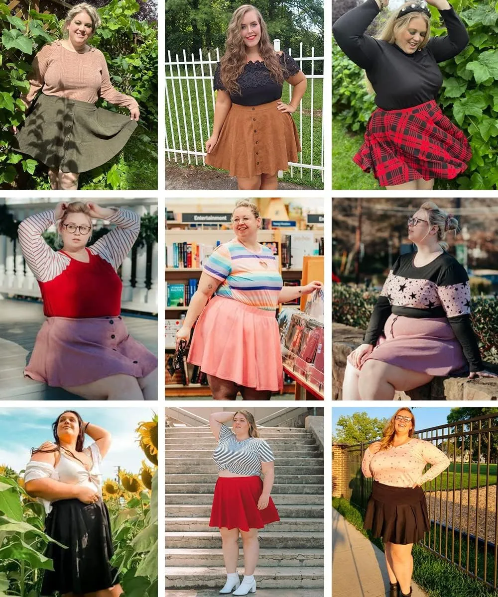 TIYOMI Women Plus Size Mini Skirts Stretchy Hidden Zipper Swing A Line Corduroy Leather Skater Skirt XL-5XL