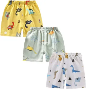 Toddler Baby Boy Shorts 3-Pack Cotton Elastic Waist Breathable Dinosaur Clothes Sizes 9M-5T Kids Comfortable Playwear
