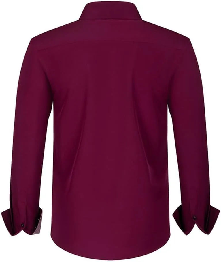 TopTie Men Button Down Shirt Long Sleeve Color-Blocked Wrinkle-Resistant Slim Fit Business Casual Dress