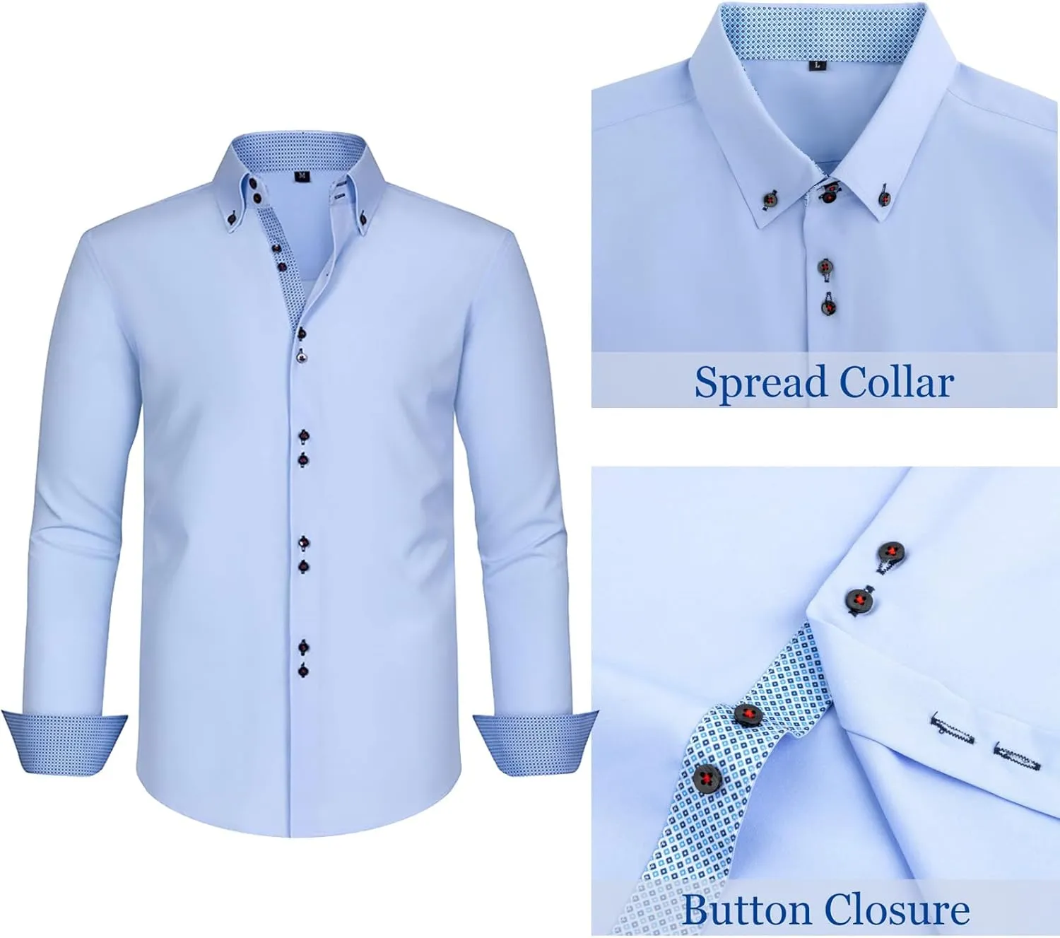 TopTie Men Button Down Shirt Long Sleeve Color-Blocked Wrinkle-Resistant Slim Fit Business Casual Dress