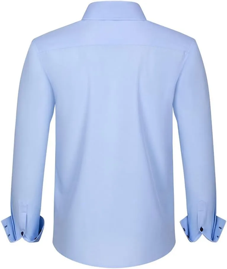 TopTie Men Button Down Shirt Long Sleeve Color-Blocked Wrinkle-Resistant Slim Fit Business Casual Dress
