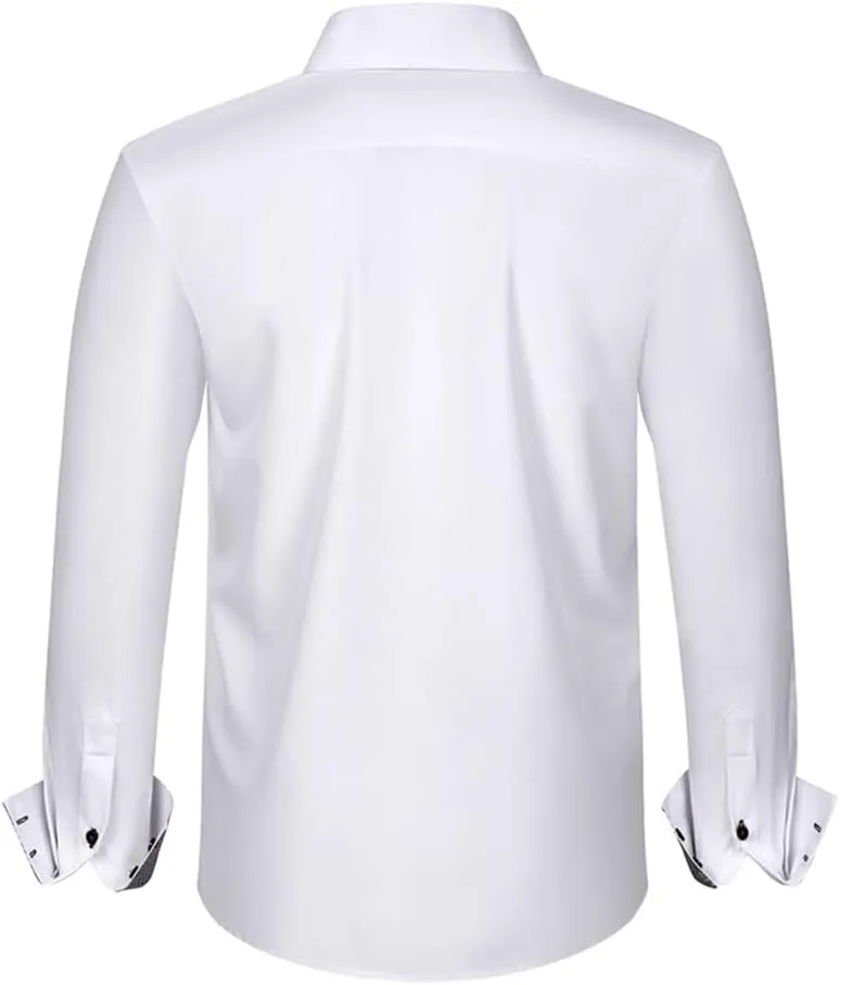 TopTie Men Button Down Shirt Long Sleeve Color-Blocked Wrinkle-Resistant Slim Fit Business Casual Dress
