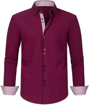 TopTie Men Button Down Shirt Long Sleeve Color-Blocked Wrinkle-Resistant Slim Fit Business Casual Dress