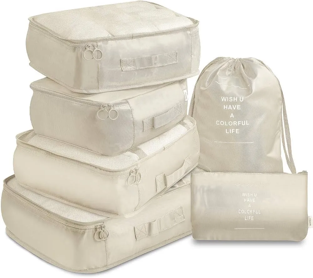 Travel Packing Cubes, VAGREEZ Lightweight Luggage Organizers Bags Set for Carry on Suitcase(6 Pcs Beige)