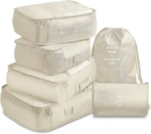Travel Packing Cubes, VAGREEZ Lightweight Luggage Organizers Bags Set for Carry on Suitcase(6 Pcs Beige)