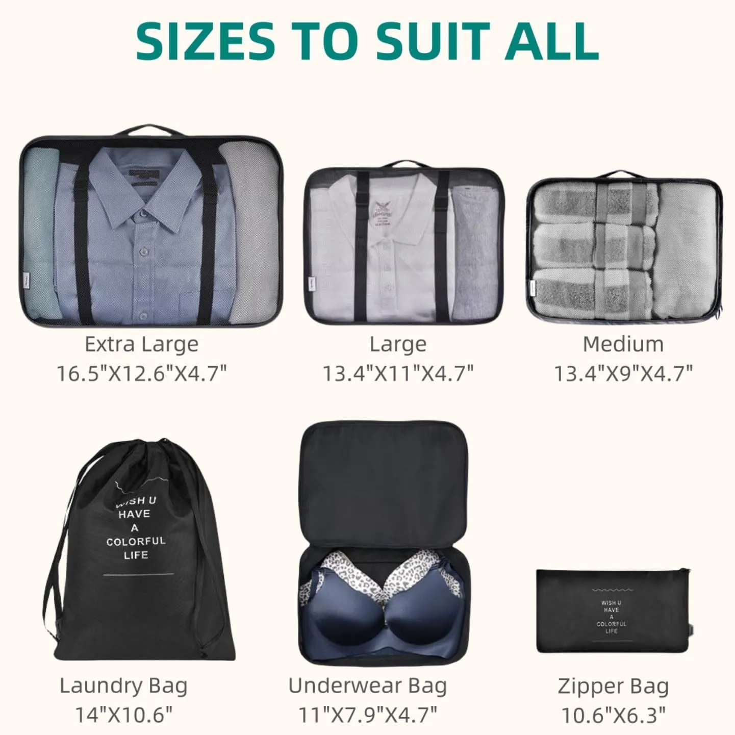 Travel Packing Cubes, VAGREEZ Lightweight Luggage Organizers Bags Set for Carry on Suitcase(Black)