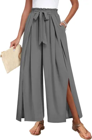 Trendy Casual Flowy high Waisted Women Pants, Comfortable Wide Leg Ladies Slacks, Classy Formal Business Work Trousers