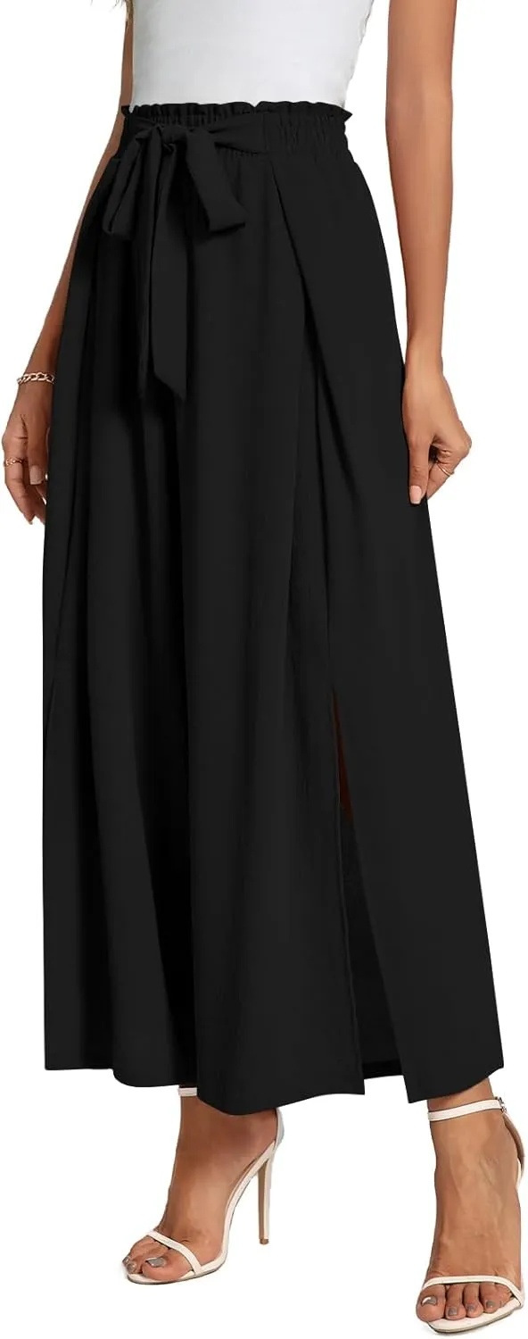 Trendy Casual Flowy high Waisted Women Pants, Comfortable Wide Leg Ladies Slacks, Classy Formal Business Work Trousers