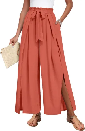 Trendy Casual Flowy high Waisted Women Pants, Comfortable Wide Leg Ladies Slacks, Classy Formal Business Work Trousers