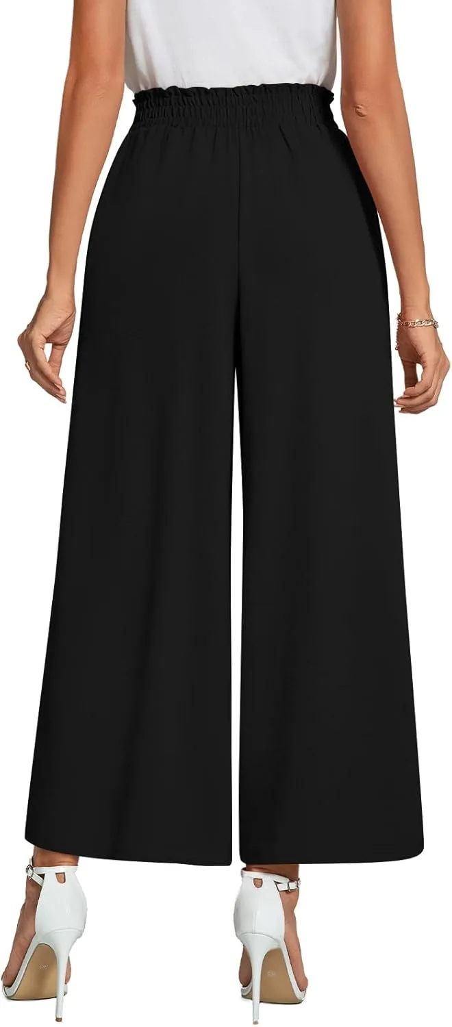 Trendy Casual Flowy high Waisted Women Pants, Comfortable Wide Leg Ladies Slacks, Classy Formal Business Work Trousers