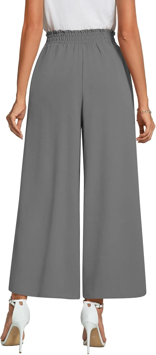 Trendy Casual Flowy high Waisted Women Pants, Comfortable Wide Leg Ladies Slacks, Classy Formal Business Work Trousers