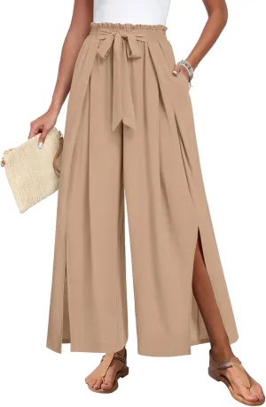 Trendy Casual Flowy high Waisted Women Pants, Comfortable Wide Leg Ladies Slacks, Classy Formal Business Work Trousers