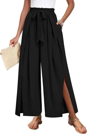 Trendy Casual Flowy high Waisted Women Pants, Comfortable Wide Leg Ladies Slacks, Classy Formal Business Work Trousers